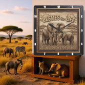 Engraved Elephant Mother Baby Savannah スクエア壁時計