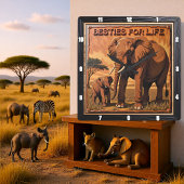 Engraved Elephant Sunset Savannah スクエア壁時計