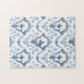 Engraved Floral Toile w/Windmill & Boats-Blue ジグソーパズル (横)