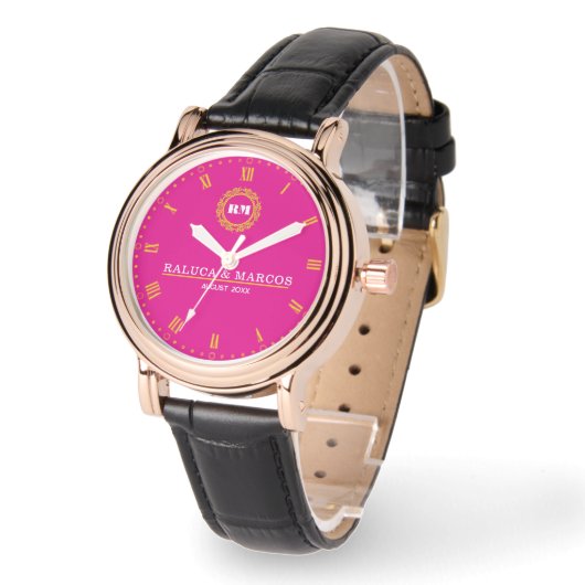 Engraved Monogram Couples Minimalist Personalized  腕時計 (傾斜)