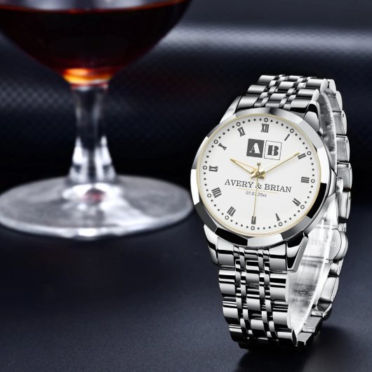 Engraved Monogram Couples Minimalist Personalized  腕時計