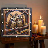Engraved Owls Branch Banner Brown スクエア壁時計