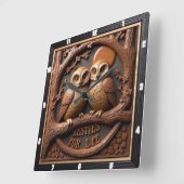 Engraved Owls Branch Round Frame スクエア壁時計 (傾斜)