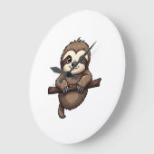 Engraved Sloth Tee Vintage Animal Art (2) ラージ壁時計 (傾斜)