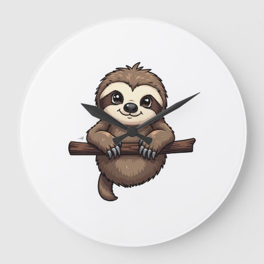 Engraved Sloth Tee Vintage Animal Art (2) ラージ壁時計 (正面)