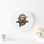Engraved Sloth Tee Vintage Animal Art (2) ラージ壁時計 (ホーム)