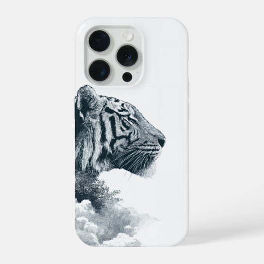 Engraved Tiger Profile Mystic Forest iPhoneケース (裏面)