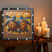 Engraved Turtle Pair Blue Shore スクエア壁時計