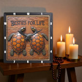 Engraved Turtle Pair Brown Monotone スクエア壁時計