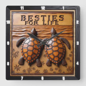 Engraved Turtle Pair Sand Flower スクエア壁時計 (正面)