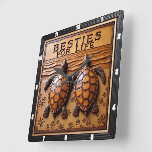 Engraved Turtle Pair Sand Flower スクエア壁時計 (傾斜)