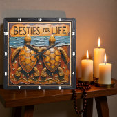 Engraved Turtle Pair Shoreline Besties スクエア壁時計