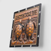 Engraved Turtle Pair Wood Grain スクエア壁時計 (傾斜)