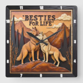 Engraved Wolf Pair Mountain Embrace スクエア壁時計 (正面)