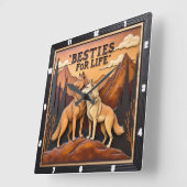 Engraved Wolf Pair Mountain Embrace スクエア壁時計 (傾斜)