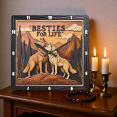 Engraved Wolf Pair Mountain Embrace スクエア壁時計