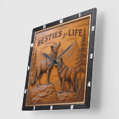 Engraved Wolf Pair Mountain Pine スクエア壁時計 (傾斜)