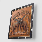 Engraved Wolf Pair Mountain Sunset スクエア壁時計 (傾斜)