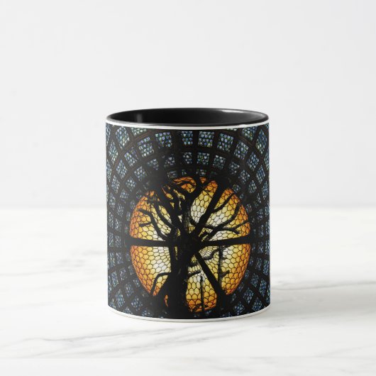 Enigmático Azul Escuro Simbólico Árvore Mística  マグカップ (中央)