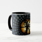 Enigmático Azul Escuro Simbólico Árvore Mística  マグカップ (正面左)