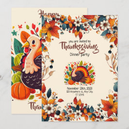 ENJOY A FEAST WITH SEASONAL FLOWERS AND TURKEY 招待状