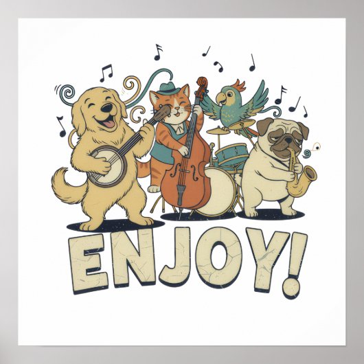 “Enjoy – Cute Pets Playing Musical Instruments ポスター (正面)