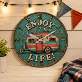 Enjoy Life Camper Rustic Trailer Gift for Campers ラージ壁時計