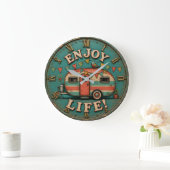 Enjoy Life Camper Rustic Trailer Gift for Campers ラージ壁時計 (ホーム)