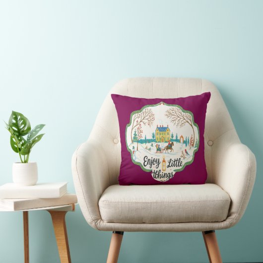 Enjoy Little Things Cozy Winter Scene Throw Pillow クッション (椅子)
