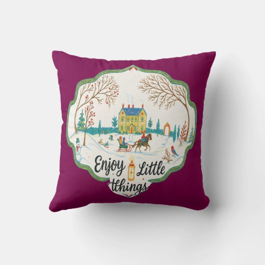 Enjoy Little Things Cozy Winter Scene Throw Pillow クッション (裏面)