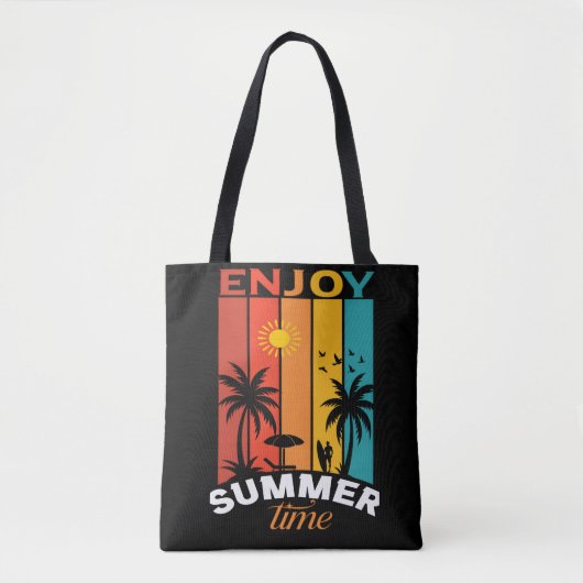 Enjoy Summer Time Retro Beach Tee トートバッグ (正面)