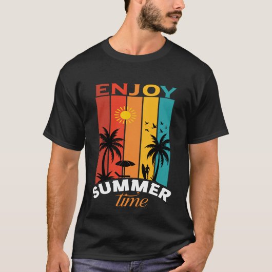Enjoy Summer Time Retro Beach Tee Tシャツ (正面)