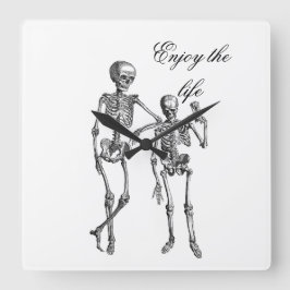 Enjoy the Life Skeleton Couple Wall Clock スクエア壁時計