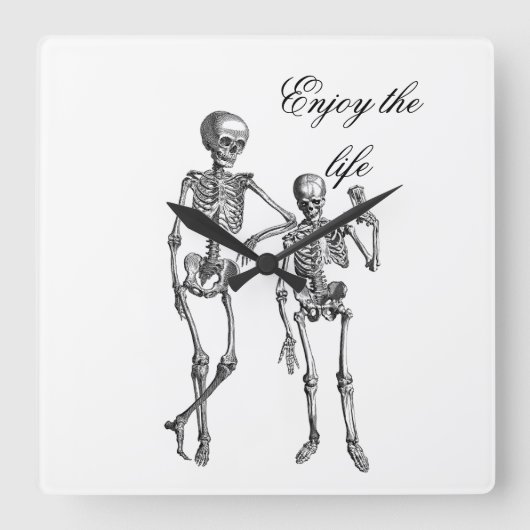 Enjoy the Life Skeleton Couple Wall Clock スクエア壁時計 (正面)