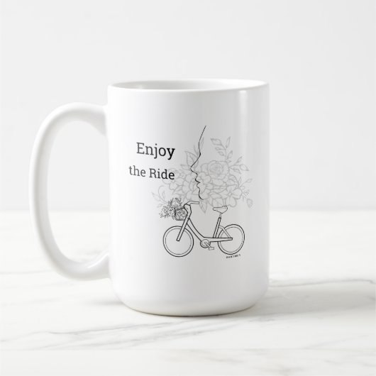  Enjoy the Ride: Minimalist Bicycle & Flower Art  コーヒーマグカップ (左)
