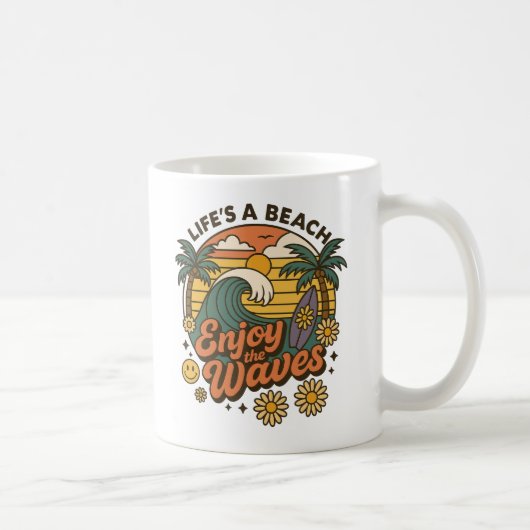 Enjoy the Waves – Vibrant Beach Life Mug コーヒーマグカップ (右)