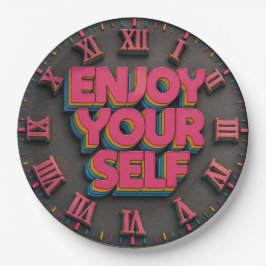 Enjoy Yourself Colorful Retro Motivational Quote ペーパープレート