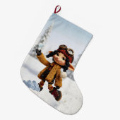 Enjoying A Snow Day ラージクリスマスストッキング (正面 (吊り時))