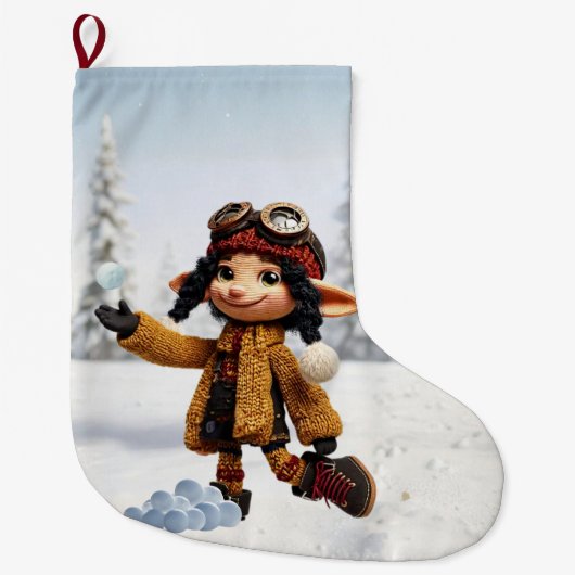 Enjoying A Snow Day ラージクリスマスストッキング (正面)