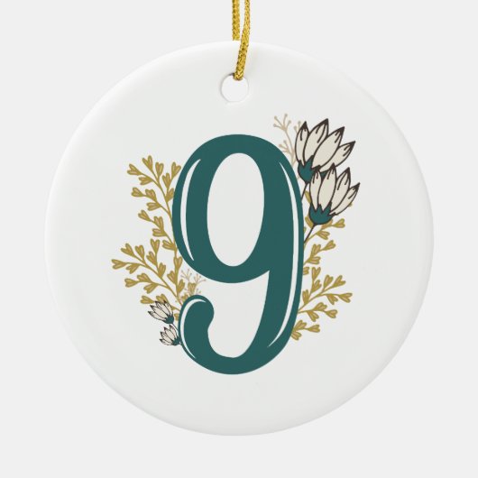 Enneagramのタイプ9花柄のクリスマスのオーナメント セラミックオーナメント (正面)