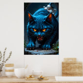 Enormous blue cat with a wicked witch in a dark  ポスター (キッチン)