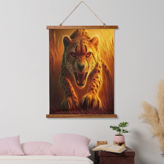 Enraged Cheetah 吊り下げ型タペストリー (寝室)