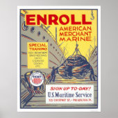 Enroll American Merchant Marine - WPA ポスター (正面)