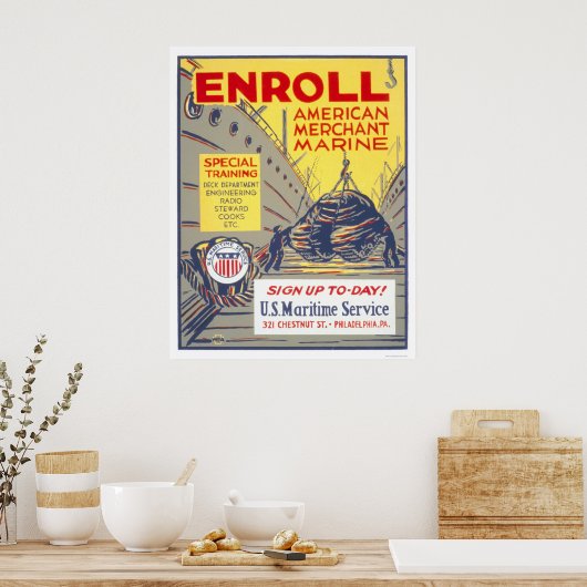 Enroll American Merchant Marine - WPA ポスター (キッチン)