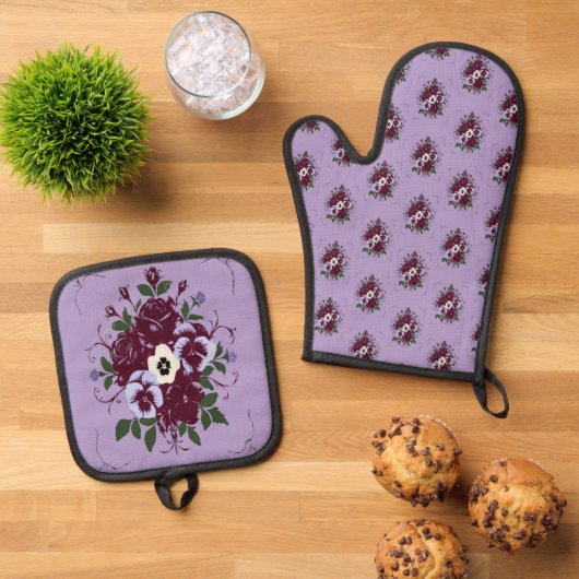 Ensemble de Cuisine Manique et Gant Violettes 鍋つかみ&鍋敷きセット (トップダウン)