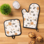 Ensemble gant de cuisine et manique motif floral 鍋つかみ&鍋敷きセット (トップダウン)