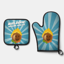 Ensemble gant et manique burger enjoy your meal 鍋つかみ&鍋敷きセット