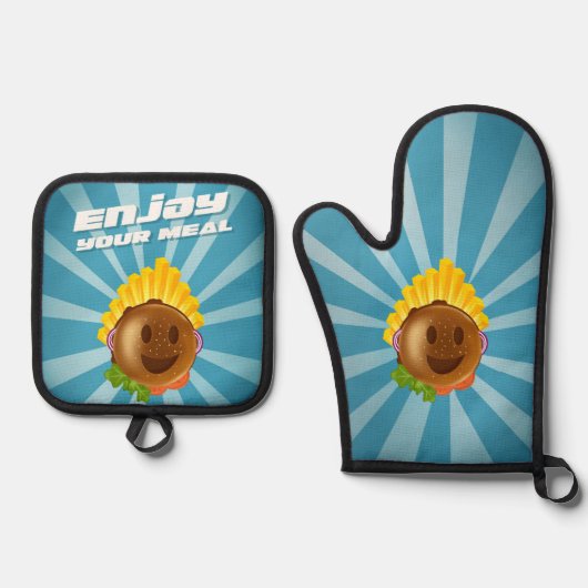 Ensemble gant et manique burger enjoy your meal 鍋つかみ&鍋敷きセット (正面)