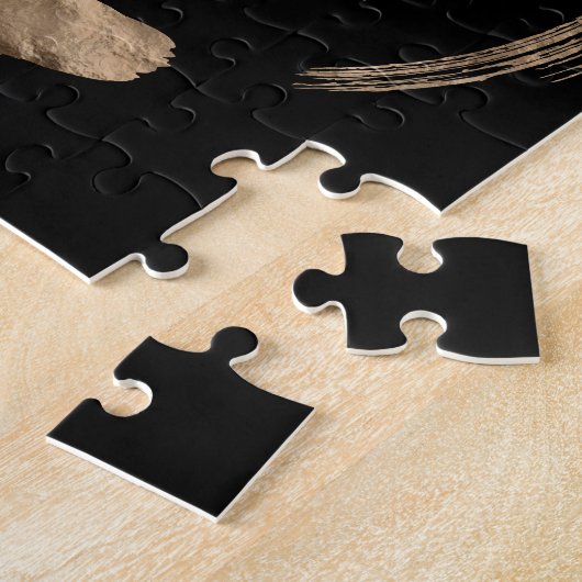 Ensoの禅の円および木-黒の金ゴールド ジグソーパズル (側面)