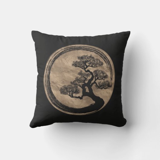 Ensoの禅の円および盆栽の木の金ゴールド アウトドアクッション (裏面)
